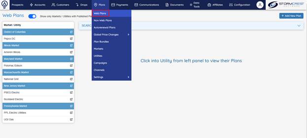 Navigate to Web Plans Screenshot