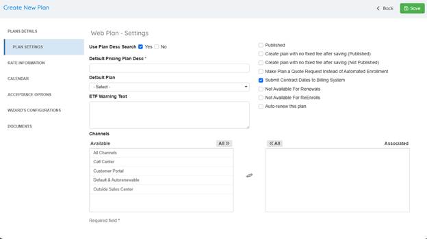 Plan Settings Screenshot
