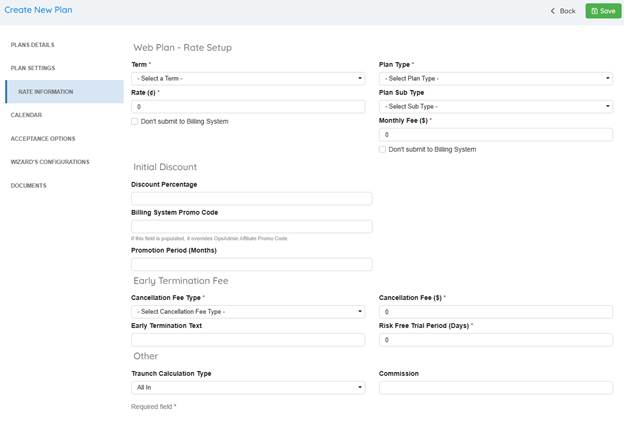 Rate Information Screenshot